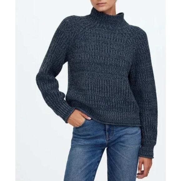 Madewell Mock Neck Sweater Marled Blue Grey NWT M - Picture 1 of 9
